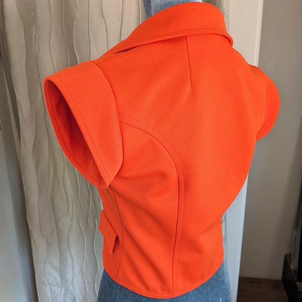 Vintage 70s Mod Cropped Top Vest XS/S Orange Tie Front Waistcoat Space Age - Picture 8 of 14